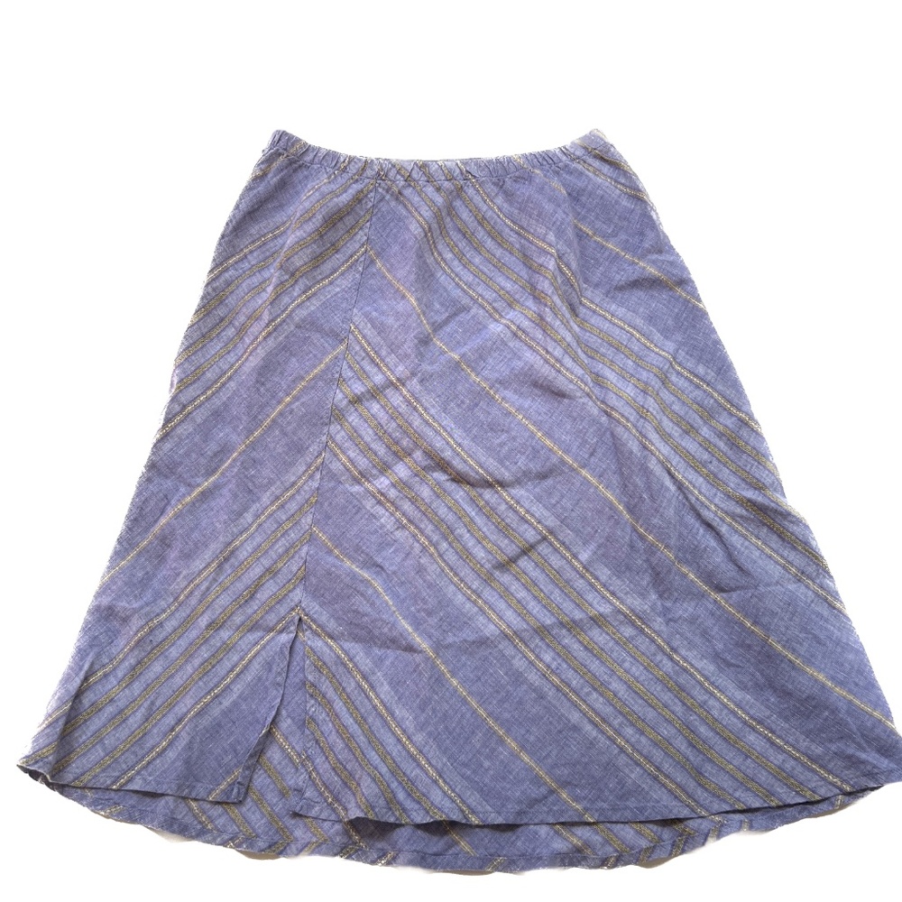 Flax Clothing Skirt 100% Linen Size M Midi Purple Yellow Pull On Elastic Waist